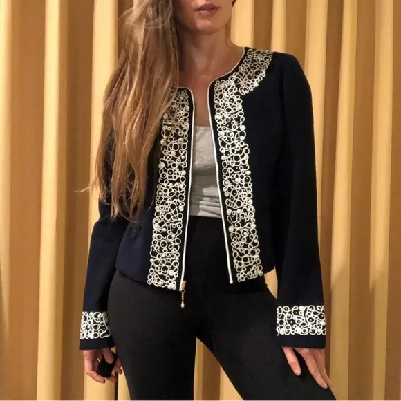 NWT Luxury Rare St John Collection Navy Pearl Embelished Cardigan/Jacket - Picture 3 of 17